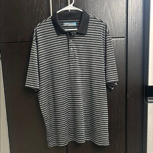 Men’s Roundtree & Yorke Performance Black and Gray Striped Polo Shirt- Large